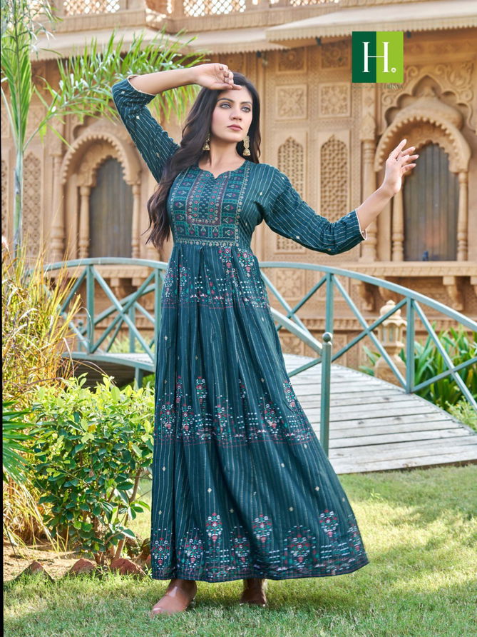 Hirwa Saina Heavy Festive Wear Wholesale Anarkali Kurtis Catalog